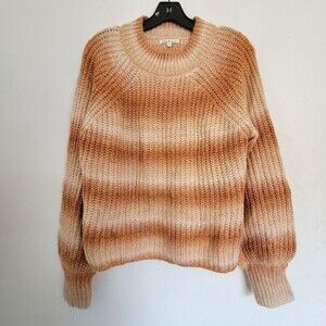 Cloud Chaser Chunky Knit Stripe Tan Cream Long Sleeve Pullover Sweater Sz Large